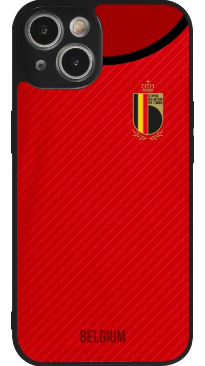 Coque iPhone 14 - Silicone rigide noir Maillot de football Belgique 2022 personnalisable