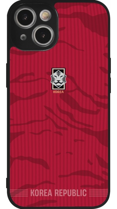 Coque iPhone 14 - Silicone rigide noir Maillot de football Corée du Sud 2026 personnalisable