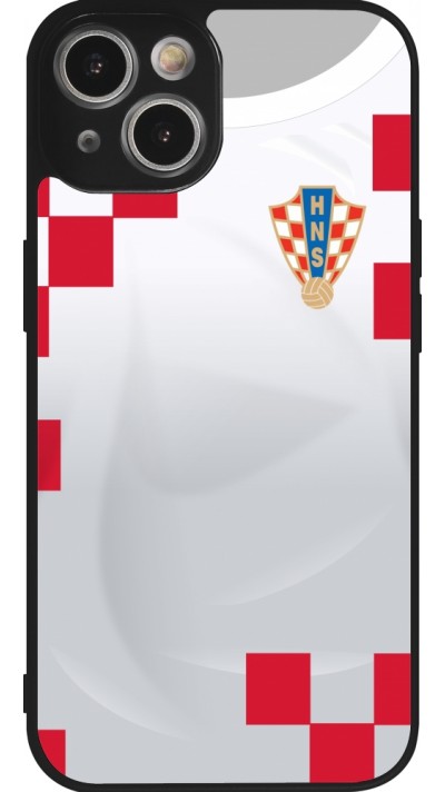 Coque iPhone 14 - Silicone rigide noir Maillot de football Croatie 2022 personnalisable