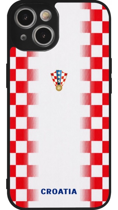 Coque iPhone 14 - Silicone rigide noir Maillot de football Croatie 2026 personnalisable