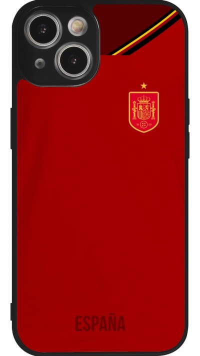Coque iPhone 14 - Silicone rigide noir Maillot de football Espagne 2022 personnalisable