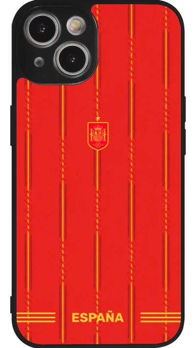 Coque iPhone 14 - Silicone rigide noir Maillot de football Espagne 2026 personnalisable