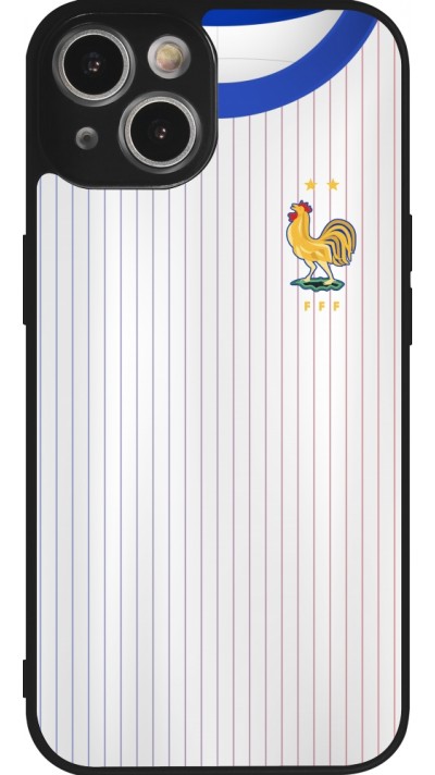Coque iPhone 14 - Silicone rigide noir Maillot de football France Extérieur personnalisable