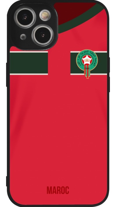 Coque iPhone 14 - Silicone rigide noir Maillot de football Maroc 2022 personnalisable