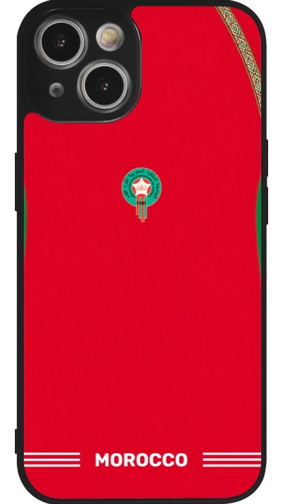 Coque iPhone 14 - Silicone rigide noir Maillot de football Maroc 2026 personnalisable