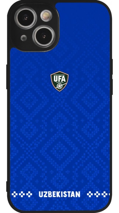 Coque iPhone 14 - Silicone rigide noir Maillot de football Ouzbékistan 2026 personnalisable