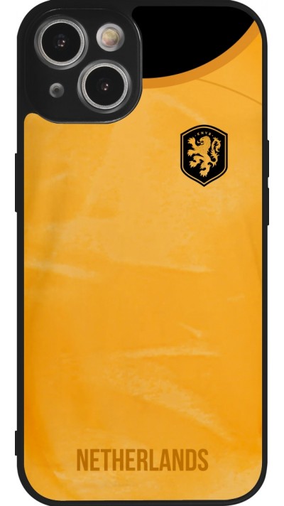 Coque iPhone 14 - Silicone rigide noir Maillot de football Pays-Bas 2022 personnalisable