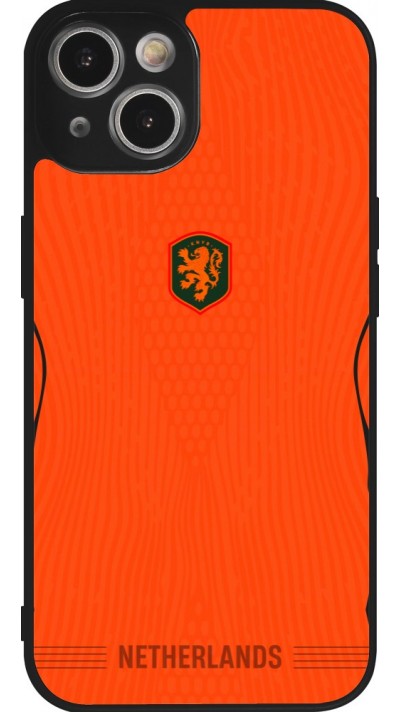 Coque iPhone 14 - Silicone rigide noir Maillot de football Pays-Bas 2026 personnalisable