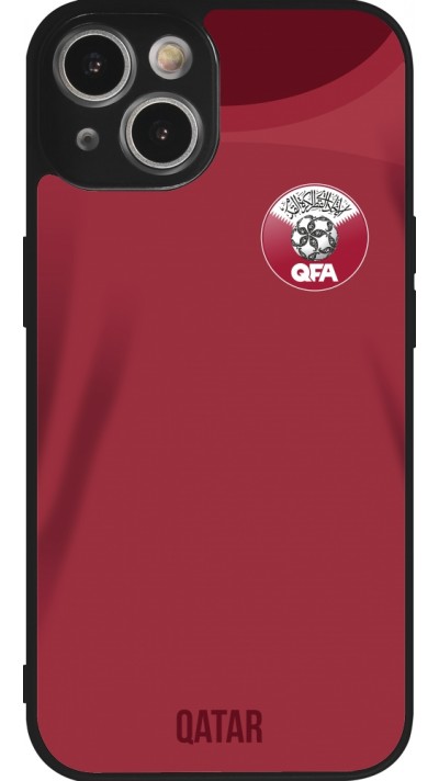 Coque iPhone 14 - Silicone rigide noir Maillot de football Qatar 2022 personnalisable