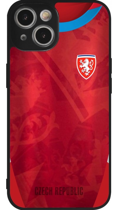 Coque iPhone 14 - Silicone rigide noir Maillot de football République Tchèque personnalisable