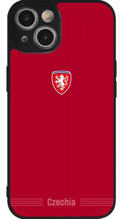 Coque iPhone 14 - Silicone rigide noir Maillot de football Répuplique Tchèque 2026 personnalisable