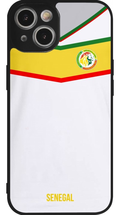 Coque iPhone 14 - Silicone rigide noir Maillot de football Senegal 2022 personnalisable
