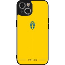 Coque iPhone 14 - Silicone rigide noir Maillot de football Suède 2026 personnalisable