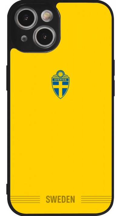 Coque iPhone 14 - Silicone rigide noir Maillot de football Suède 2026 personnalisable