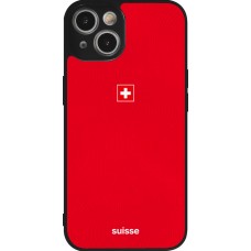 Coque iPhone 14 - Silicone rigide noir Maillot de football Suisse 2026 personnalisable