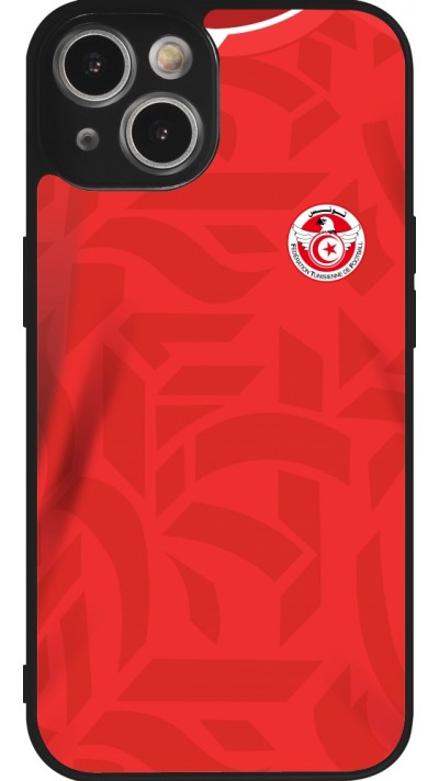 Coque iPhone 14 - Silicone rigide noir Maillot de football Tunisie 2022 personnalisable