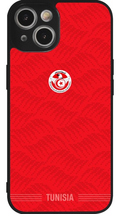 Coque iPhone 14 - Silicone rigide noir Maillot de football Tunisie 2026 personnalisable