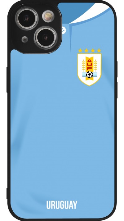 Coque iPhone 14 - Silicone rigide noir Maillot de football Uruguay 2022 personnalisable