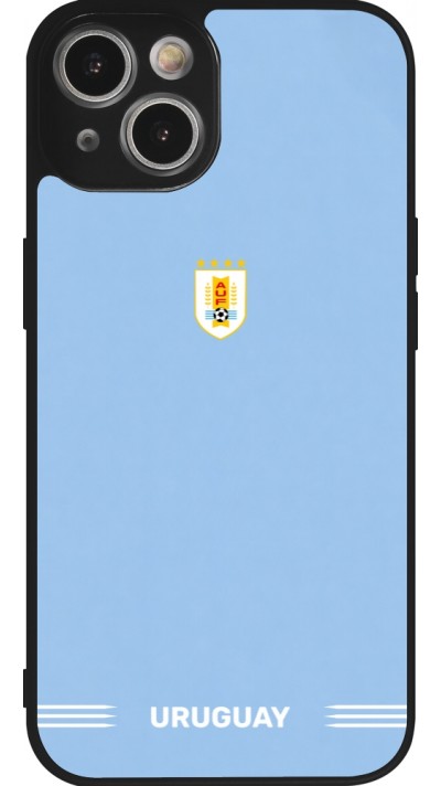 Coque iPhone 14 - Silicone rigide noir Maillot de football Uruguay 2026 personnalisable