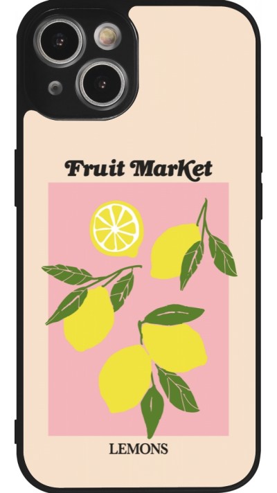 Coque iPhone 14 - Silicone rigide noir Fruit market lemons 2026