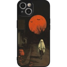 Coque iPhone 14 - Silicone rigide noir Halloween 2025 Ghost on a bicycle