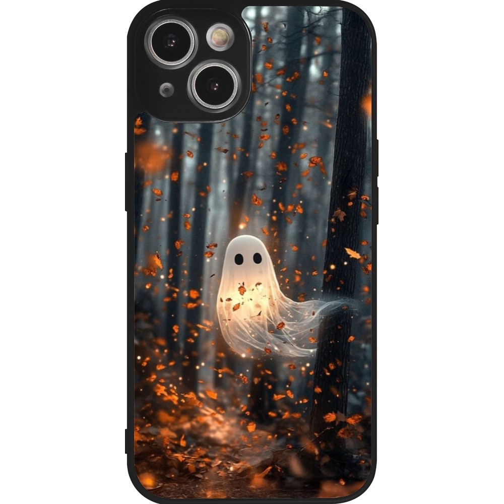 Coque iPhone 14 - Silicone rigide noir Halloween 2025 Ghost in the forest