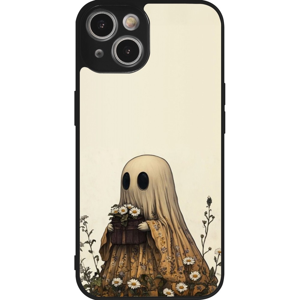 Coque iPhone 14 - Silicone rigide noir Halloween 2025 Ghost gardener