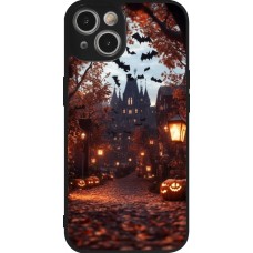 Coque iPhone 14 - Silicone rigide noir Halloween 2025 Haunted house