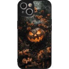 Coque iPhone 14 - Silicone rigide noir Halloween 2025 Pumpkin with flowers