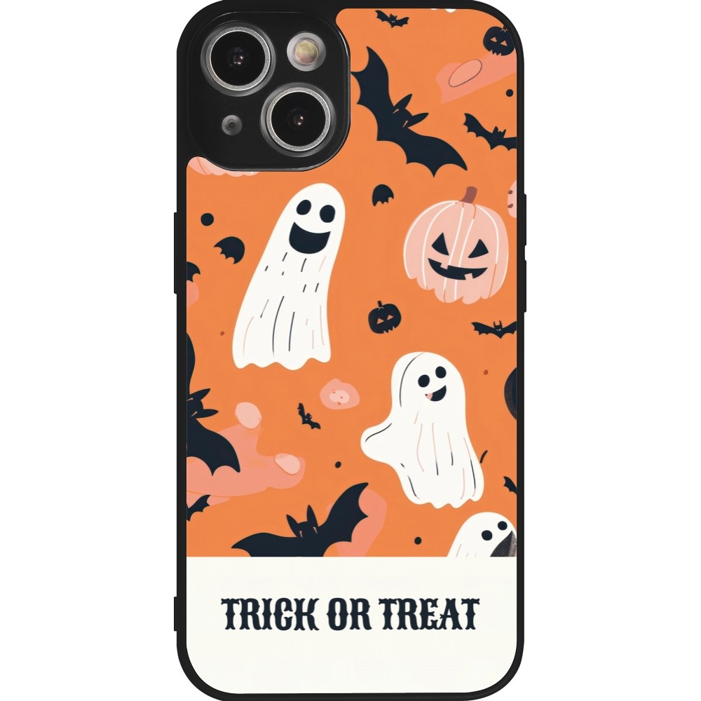 Coque iPhone 14 - Silicone rigide noir Halloween 2025 Trick treat