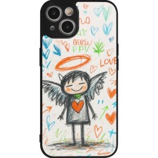 Coque iPhone 14 - Silicone rigide noir Little Angel Sketch Love