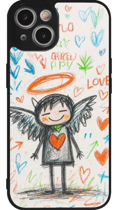 Coque iPhone 14 - Silicone rigide noir Little Angel Sketch Love