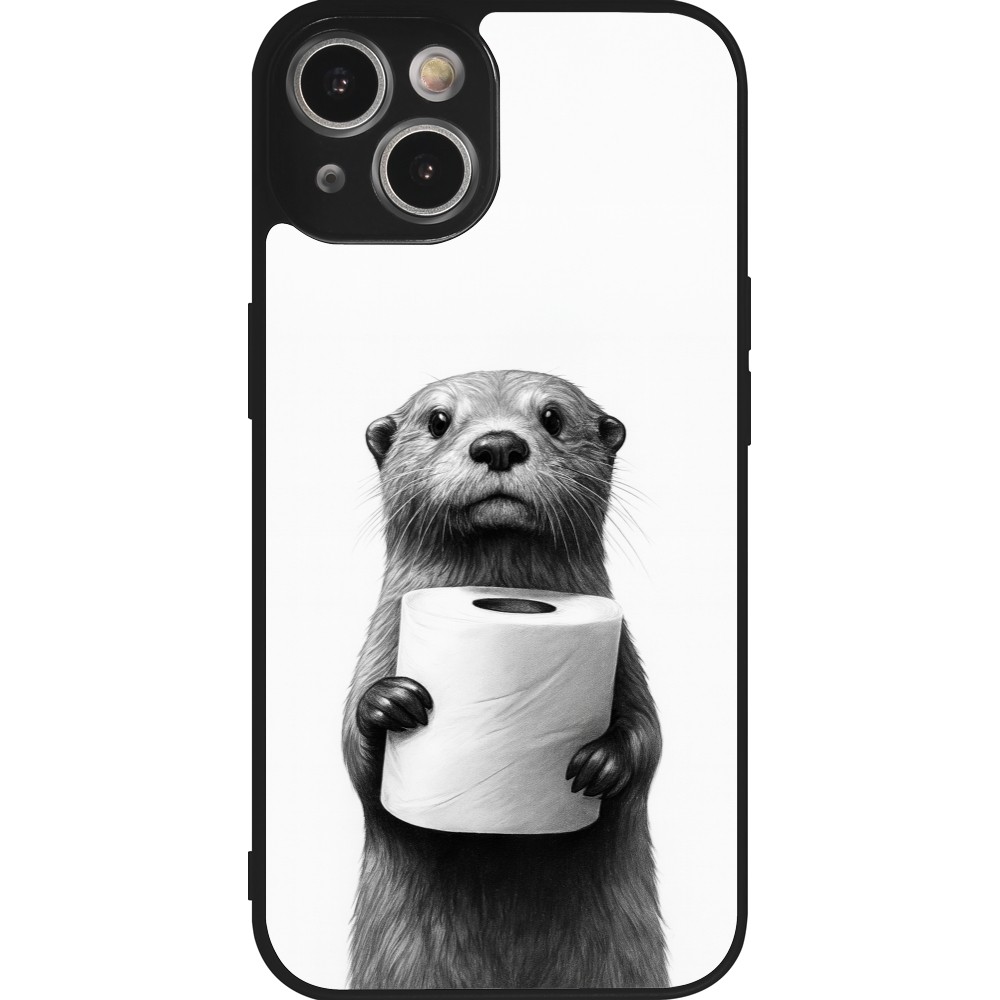 Coque iPhone 14 - Silicone rigide noir Loutre papier de toilette
