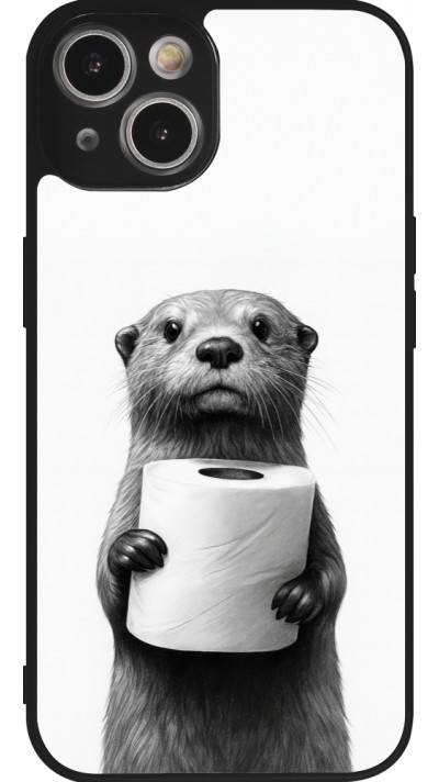 Coque iPhone 14 - Silicone rigide noir Loutre papier de toilette