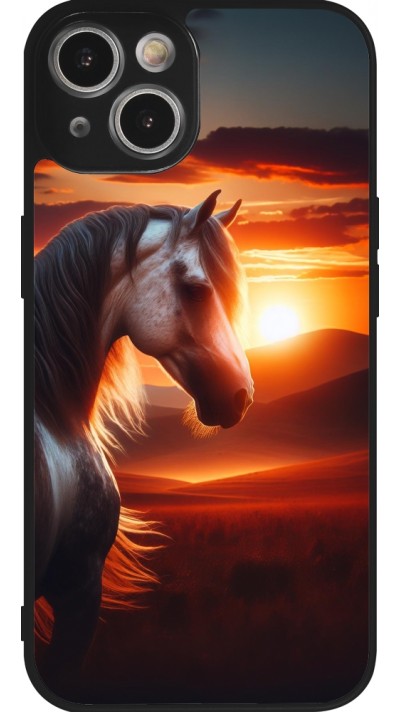 Coque iPhone 14 - Silicone rigide noir Majestic Sunset Horse