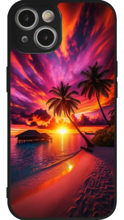 Coque iPhone 14 - Silicone rigide noir Maldives Dusk Bliss