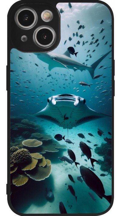 Coque iPhone 14 - Silicone rigide noir Manta Lagon Nettoyage