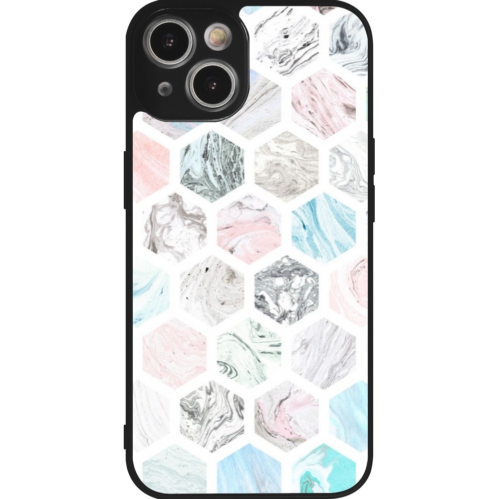 Coque iPhone 14 - Silicone rigide noir Marble Everything