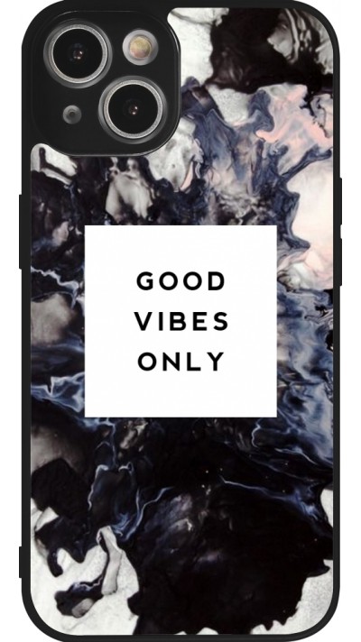 Coque iPhone 14 - Silicone rigide noir Marble Good Vibes Only