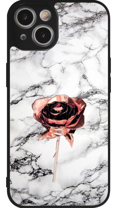 Coque iPhone 14 - Silicone rigide noir Marble Rose Gold