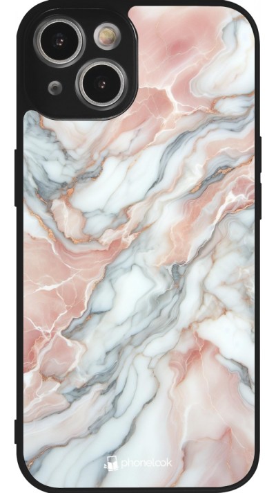 Coque iPhone 14 - Silicone rigide noir Marbre Rose Lumineux