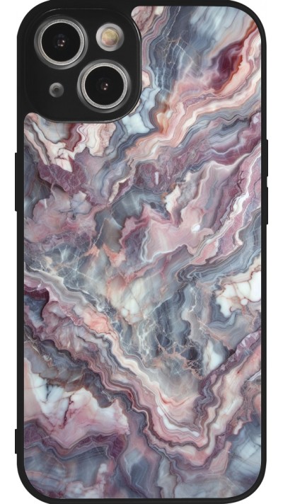 Coque iPhone 14 - Silicone rigide noir Marbre violette argentée