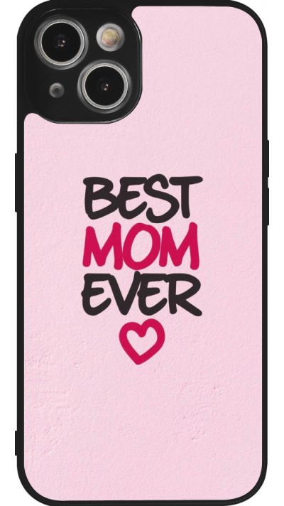 Coque iPhone 14 - Silicone rigide noir Mom 2023 best Mom ever pink