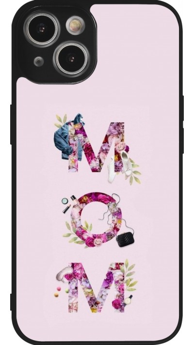 Coque iPhone 14 - Silicone rigide noir Mom 2024 girly mom