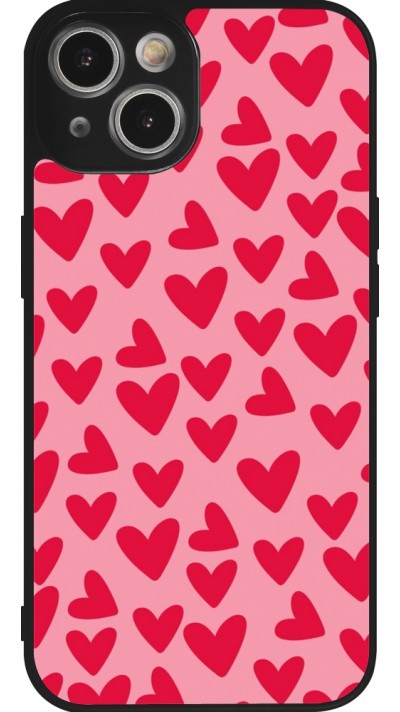 Coque iPhone 14 - Silicone rigide noir Mom 2024 petits coeurs