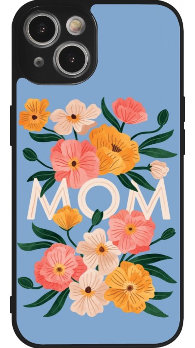 Coque iPhone 14 - Silicone rigide noir Mom 2026 Flowers