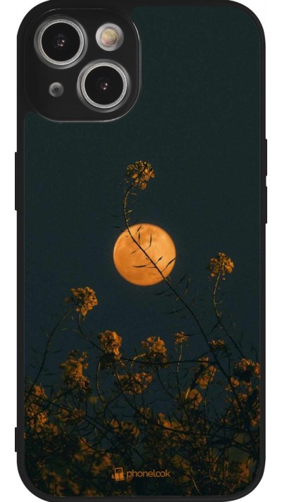 Coque iPhone 14 - Silicone rigide noir Moon Flowers