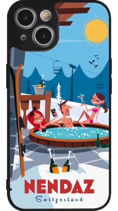 Coque iPhone 14 - Silicone rigide noir Nendaz Mountain Jacuzzi