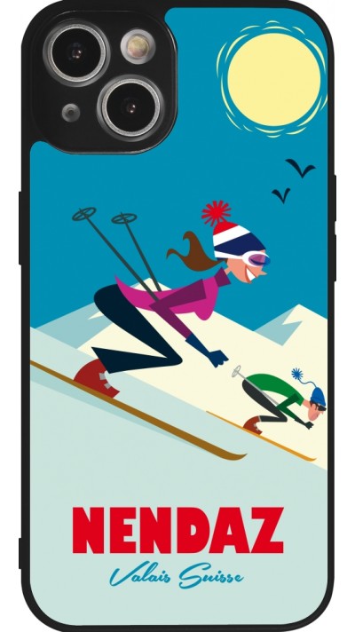 Coque iPhone 14 - Silicone rigide noir Nendaz Ski Downhill