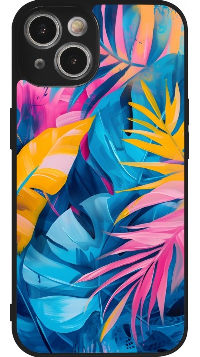 Coque iPhone 14 - Silicone rigide noir Palms Blue